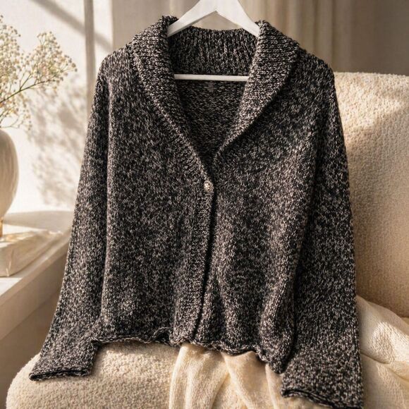 Calvin Klein Sweaters - Marled Knit Cardigan Neutral Cozy Button Front Petite Minimalist Sweater